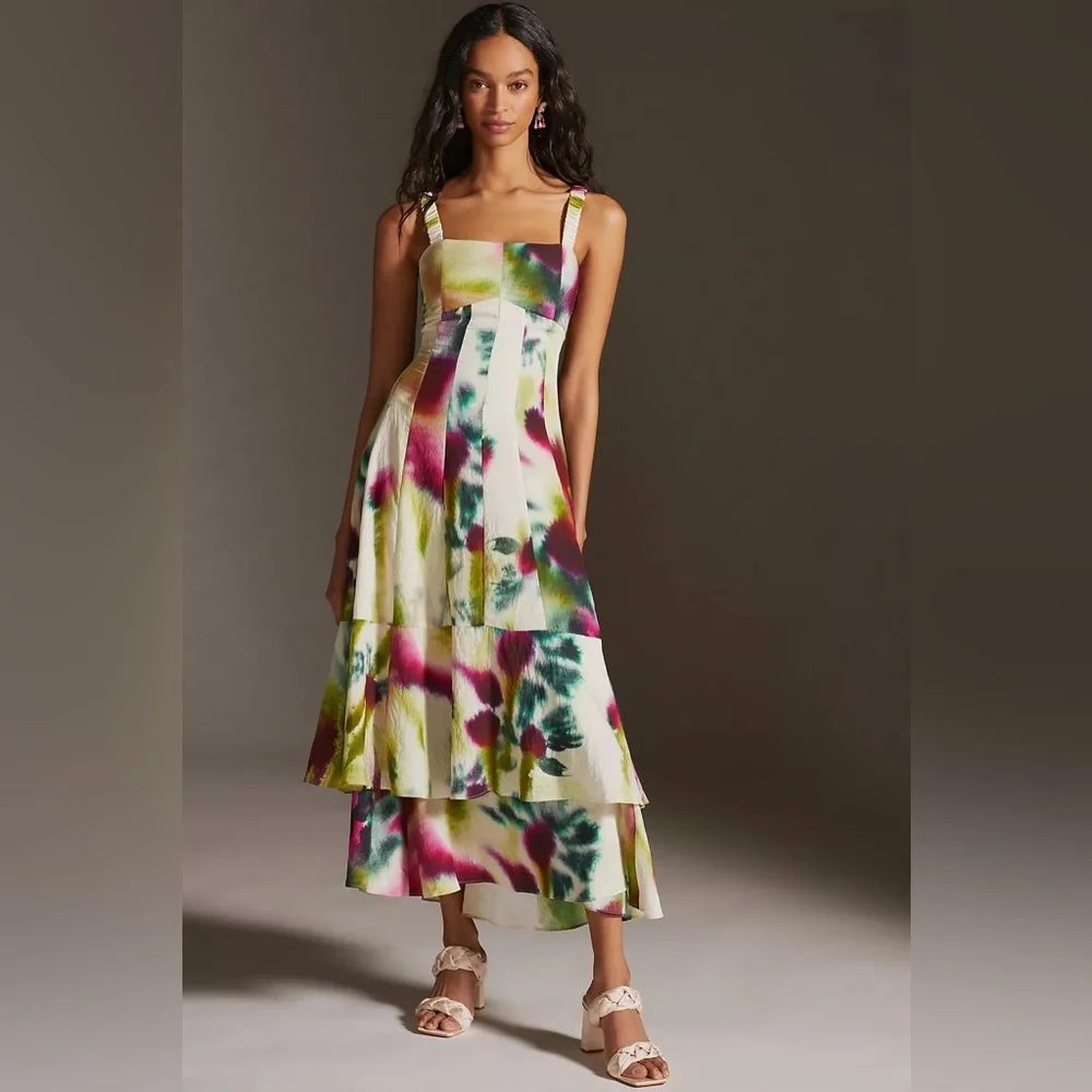 NWT By Anthropologie Tiered Watercolor Maxi Dress - Gorgeous Dress! - Picture 2 of 5